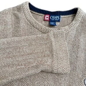Chaps Mens Tan Herringbone Knit Crew Neck Sweater‎ XL Cotton